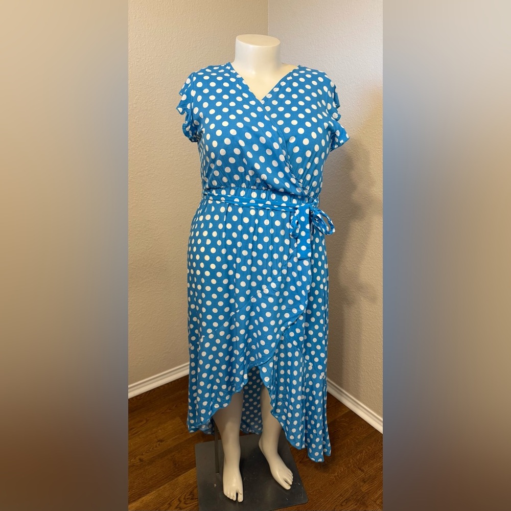GRECERELLE Rockabilly Pin-Up Polka-Dot V-Neck Faux Wrap Maxi Dress- Size 2X NWT